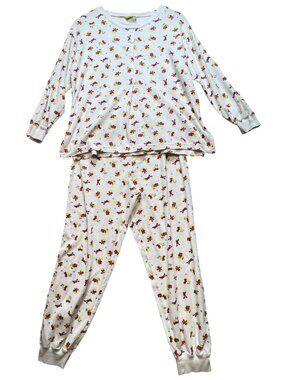 Sesame Street Women's Jersey Pyjama Set Henley Top Size S Cream Red Elmo Print
